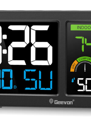 Geevon Weather Station Wireless Indoor Outdoor Thermometer, HD Color Display Digital Temperature Humidity Monitor with Barometer, Comfort Indicator, and Adjustable Backlight